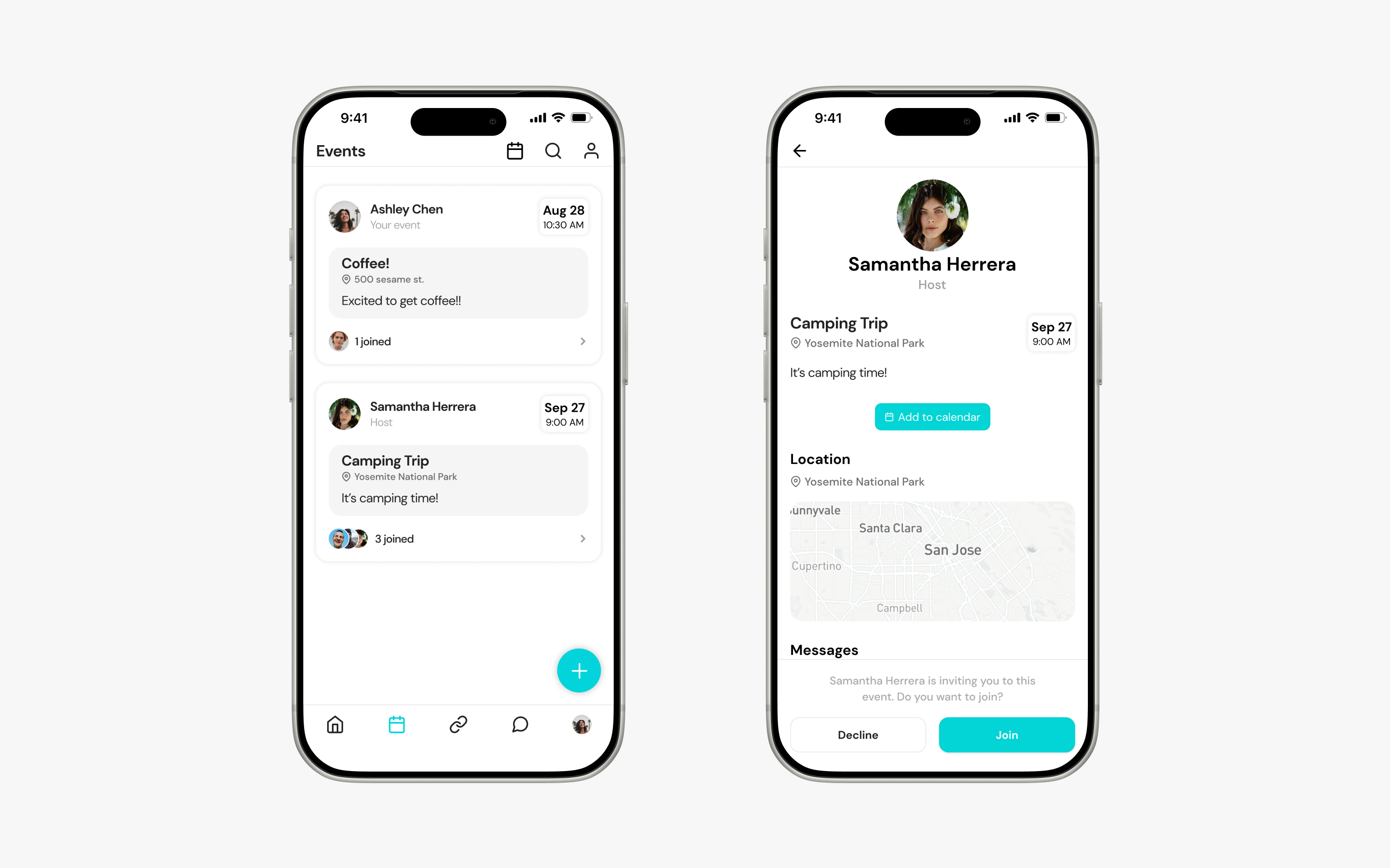 In person meetups organised around shared interests with location, date, and join flow