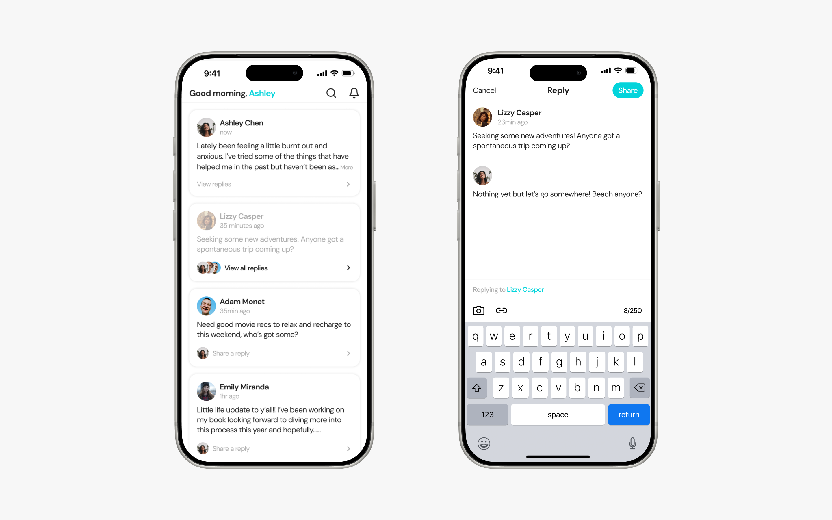 A community feed for sharing updates and connecting through genuine conversation
