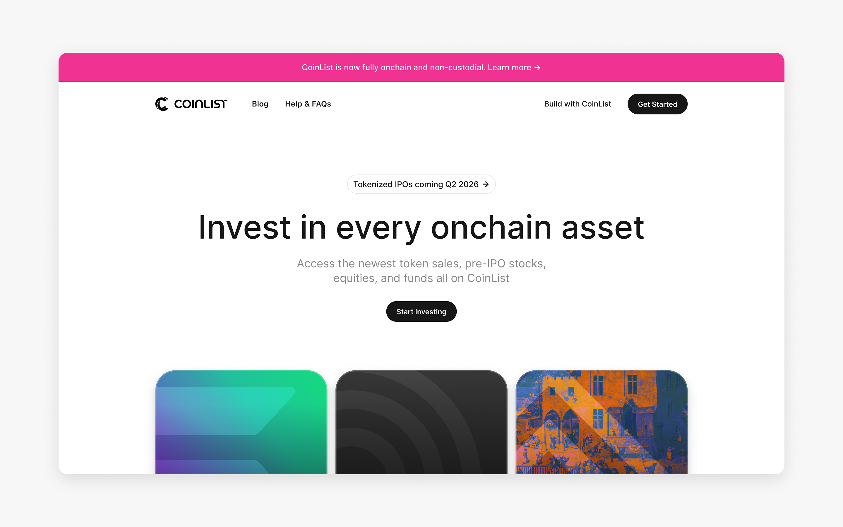 Redesigned the full marketing site and copy to reflect CoinList's new onchain direction