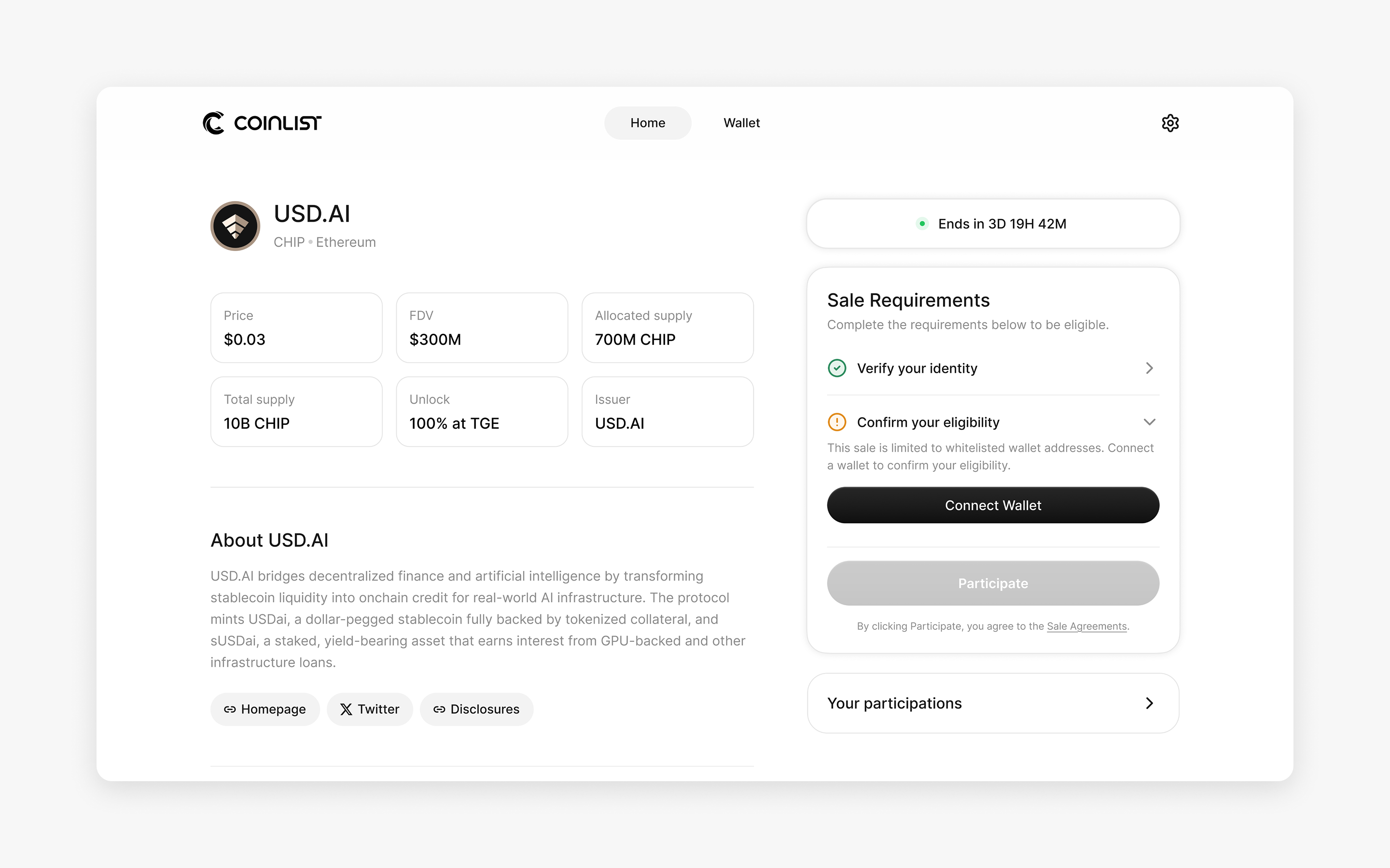 Eligibility requirements and identity verification before participating in a token sale