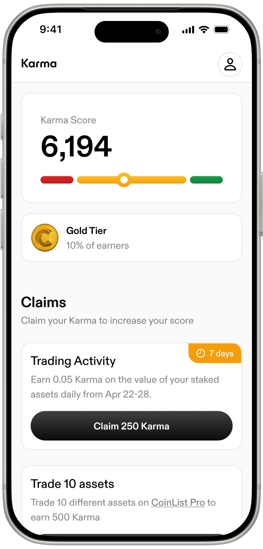Karma app screen